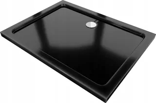 Mexen Flat obdĺžniková vanička slim 100 × 80 cm, čierna + sifón, chróm